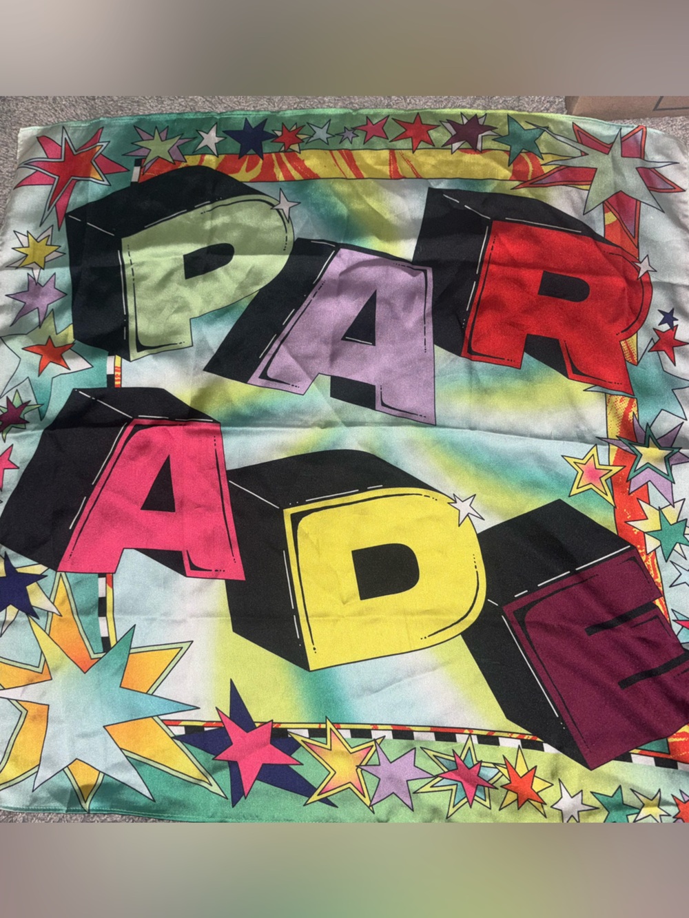 Colorful Pop-Art PARADE Graphic Silk Scarf